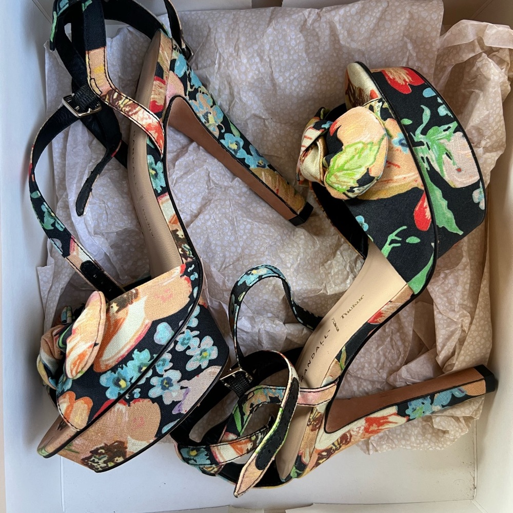 Loeffler Randall Silk Linen Floral Platform Heels